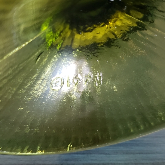 Vintage FTD 1978 Oak Leaf Olive Green Glass Compote Goblet Trinket Jewelry Dish - Picture 5 of 7